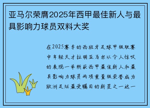 亚马尔荣膺2025年西甲最佳新人与最具影响力球员双料大奖